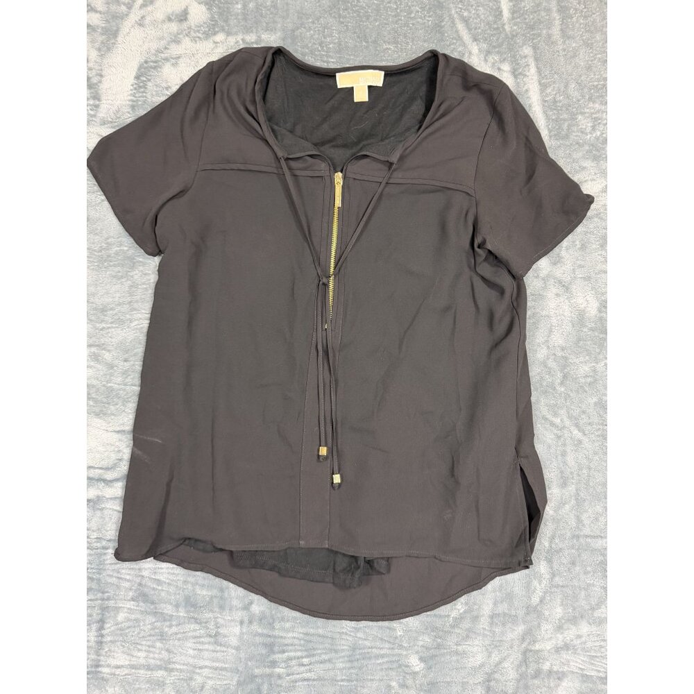 Michael Kors Womens Size 6 Short Sleeve Black Zip Front Blouse